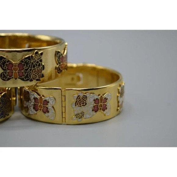 Butterfly Enamel Hinge Bracelet Set  of 3 - Picture 4 of 10